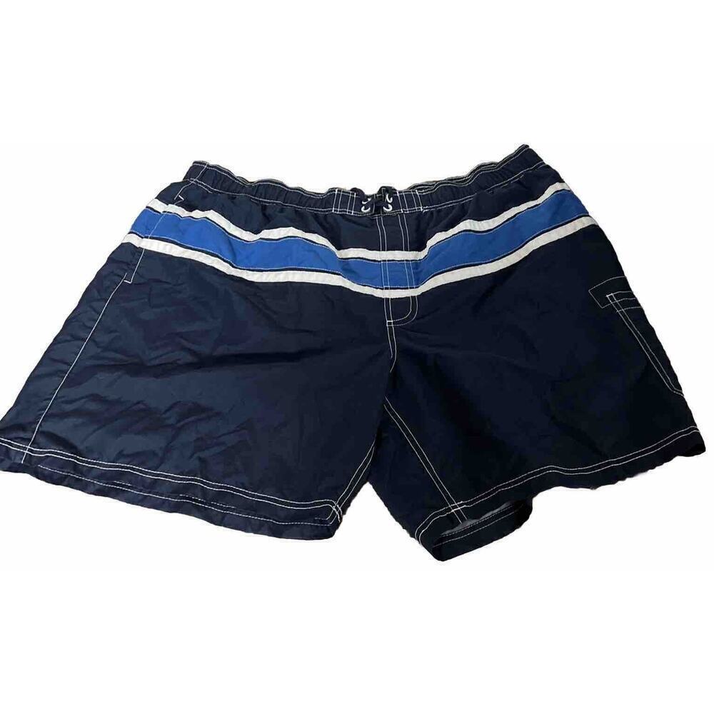 OP Mens Striped Elastic & Drawstring‎ Waist Swim Trunks Side Pockets Size 3XL